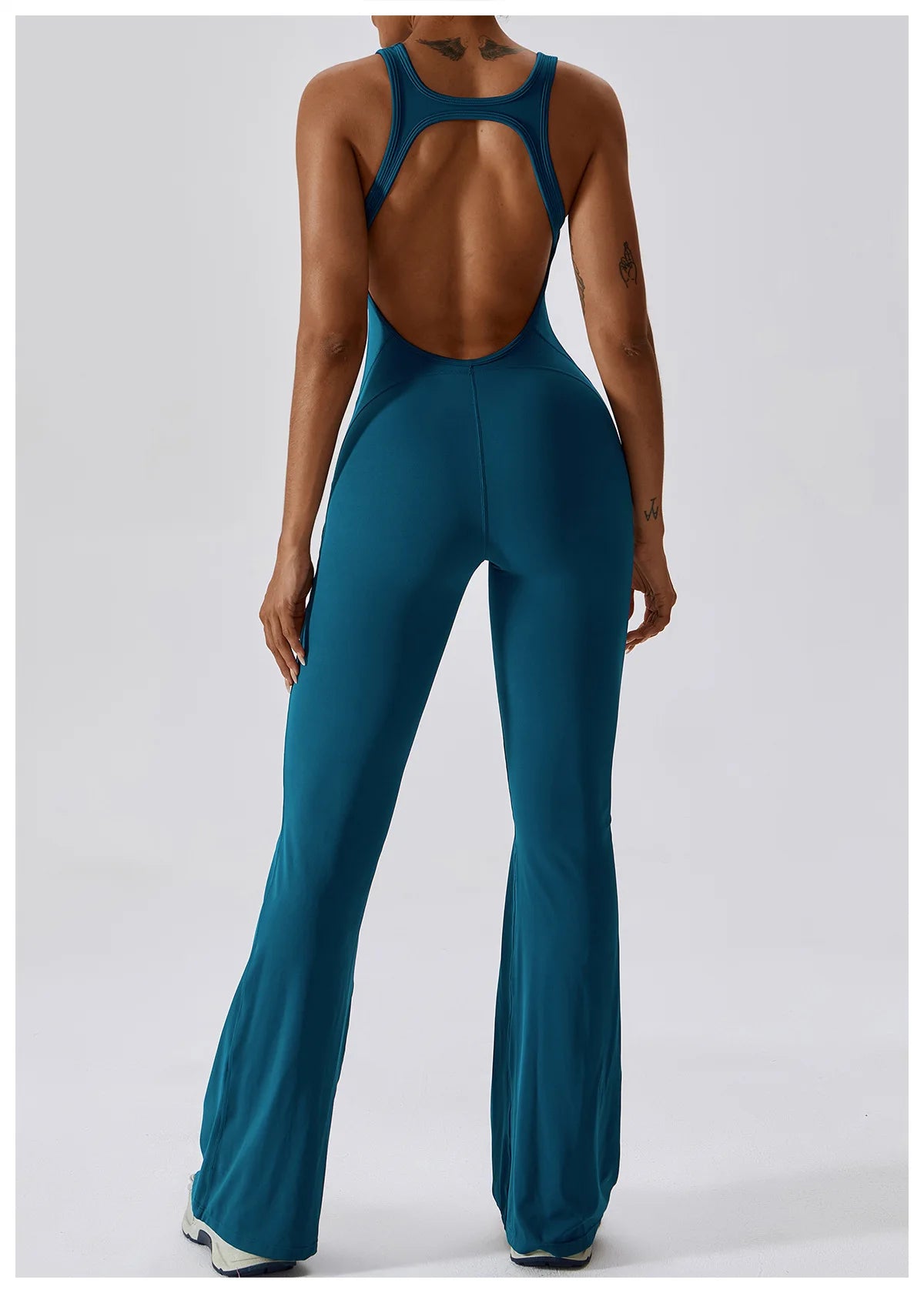 V SHAPE OPEN BACK FLARE JUMPSUIT