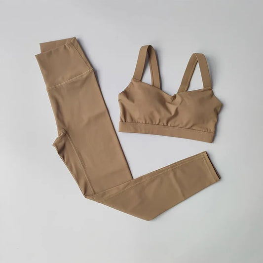 2PC Seamless Workout Push Up-bra and High-Waist Leggings set