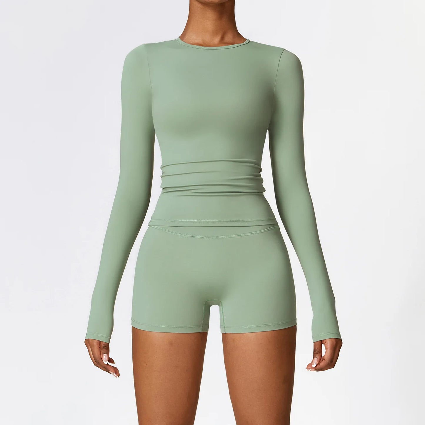 Balance 2 Pieces Seamless Fitness long-sleeve and Shorts Set