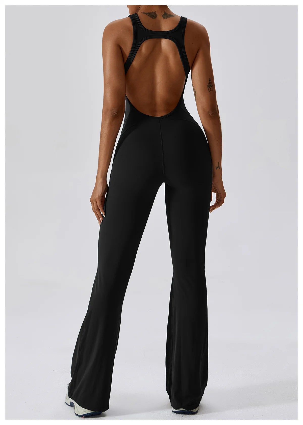 V SHAPE OPEN BACK FLARE JUMPSUIT
