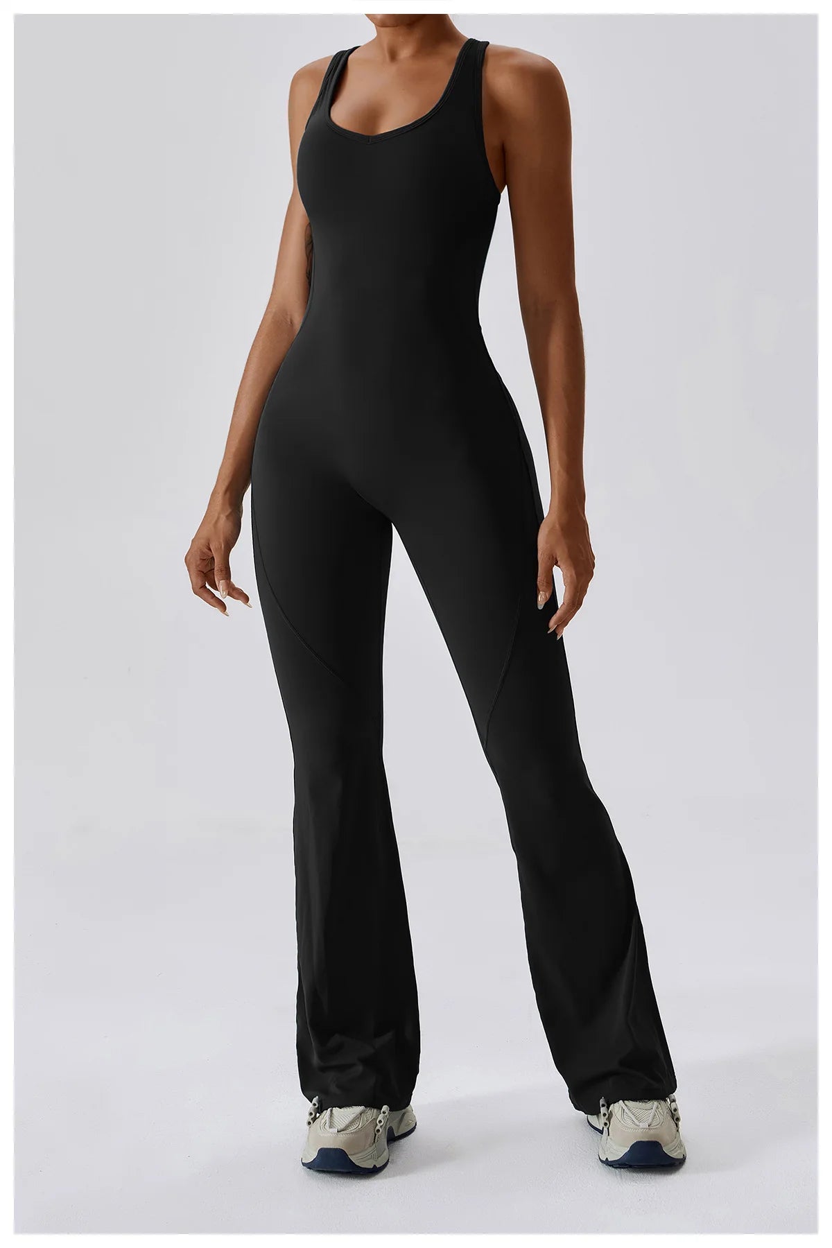 V SHAPE OPEN BACK FLARE JUMPSUIT