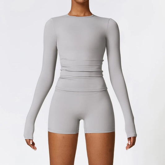 Balance 2 Pieces Seamless Fitness long-sleeve and Shorts Set