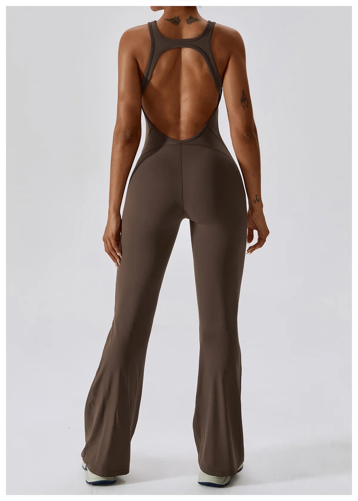 V SHAPE OPEN BACK FLARE JUMPSUIT
