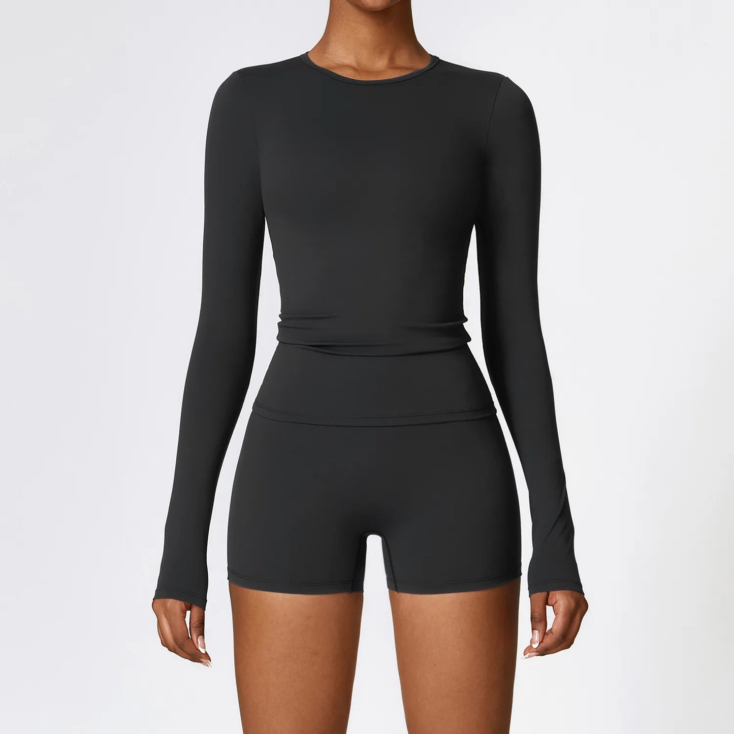 Balance 2 Pieces Seamless Fitness long-sleeve and Shorts Set