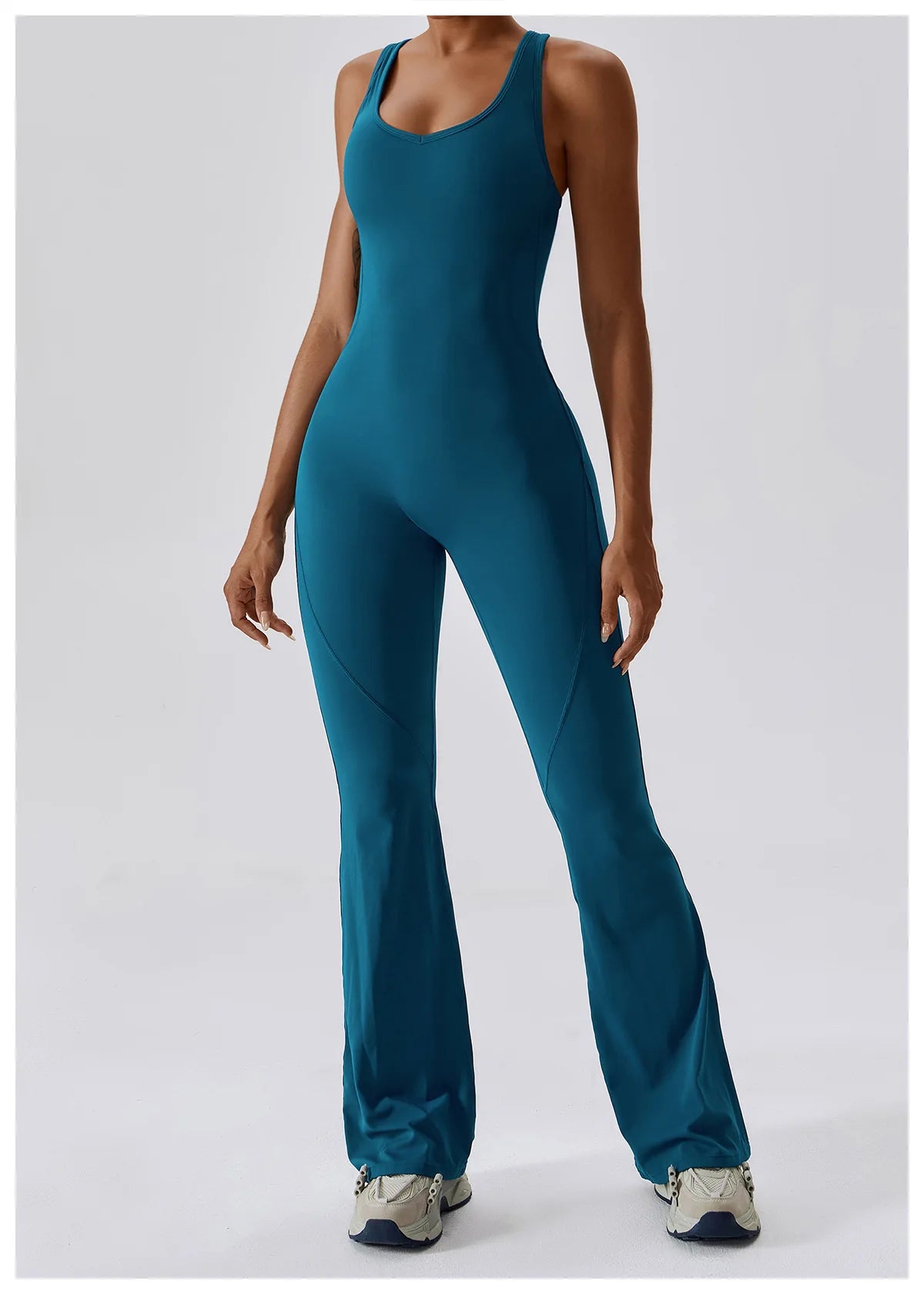 V SHAPE OPEN BACK FLARE JUMPSUIT