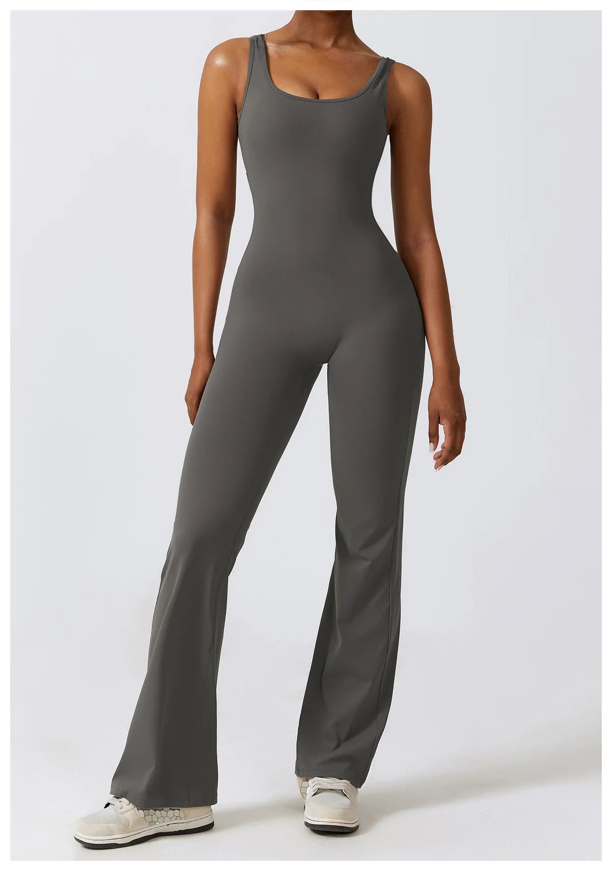V SHAPE OPEN BACK FLARE JUMPSUIT